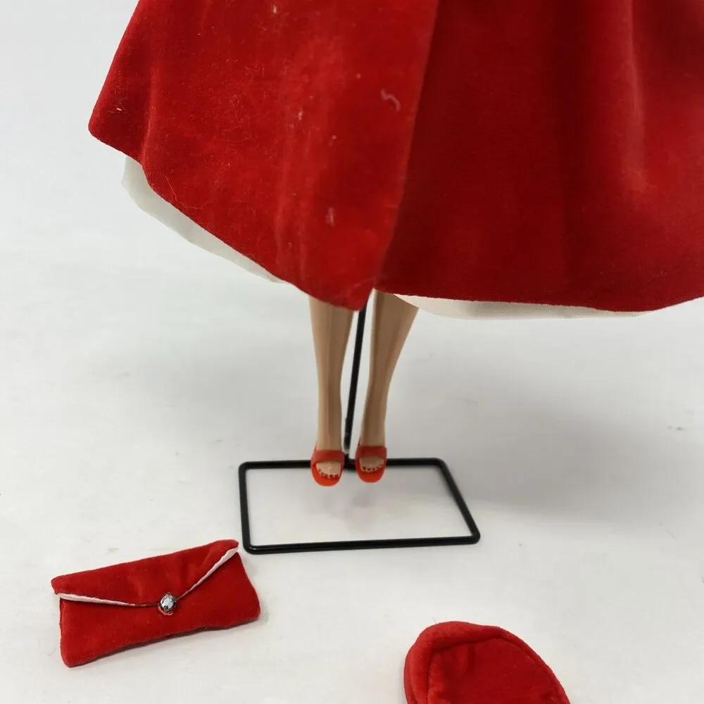 Vintage Brunette Barbie Bubble Cut 1958/1993 Reproduction in Red Velvet Outfit